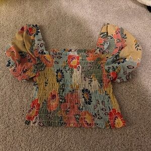 Monteau Multicolor Floral Puff Sleeve Blouse